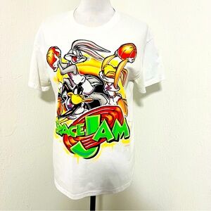 Looney Tunes Space Jam Unisex Medium Bugs Daffy White Graphic T-Shirt EUC